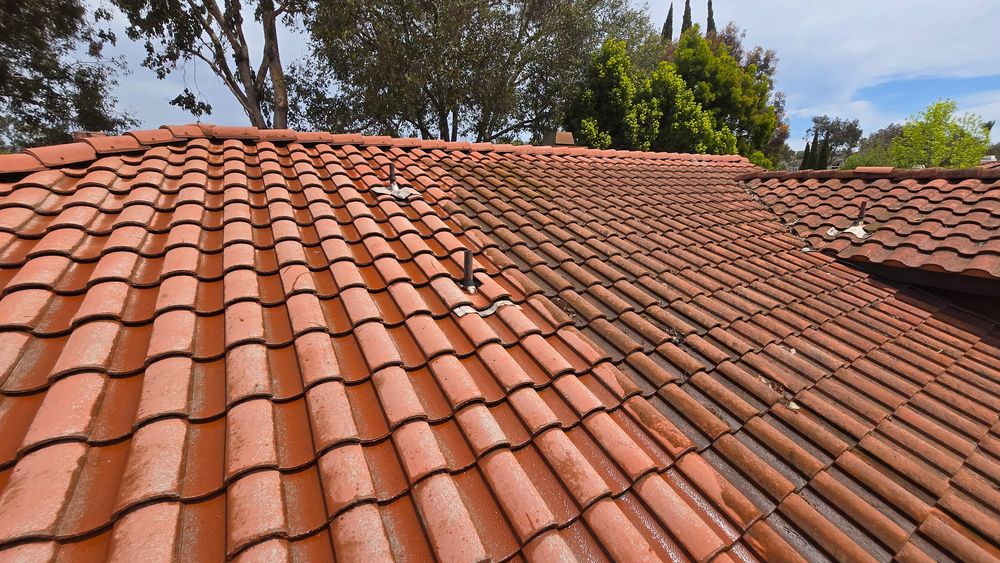 Clean terracotta tile roof after washing San Diego
